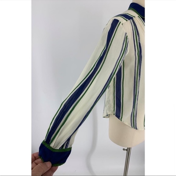Anthropologie Maeve Rayon Long Sleeve Button Down Striped Blouse - Picture 6 of 7
